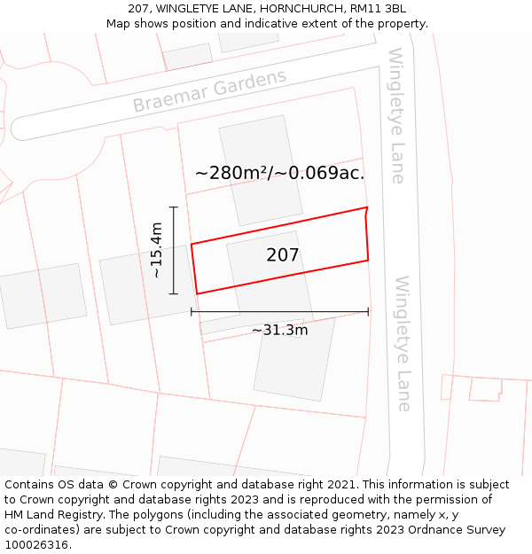 207, WINGLETYE LANE, HORNCHURCH, RM11 3BL: Plot and title map