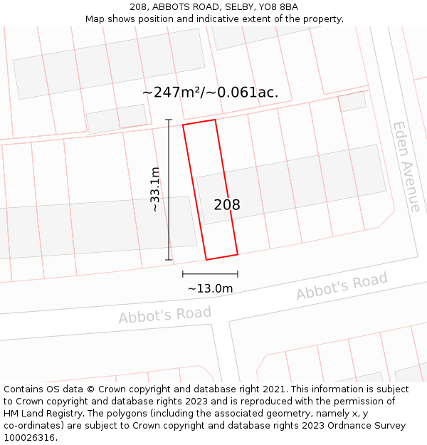 208, ABBOTS ROAD, SELBY, YO8 8BA: Plot and title map