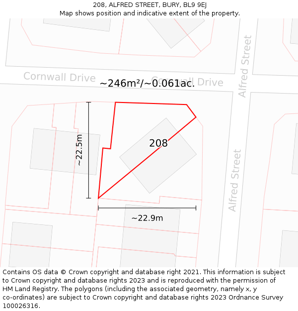 208, ALFRED STREET, BURY, BL9 9EJ: Plot and title map