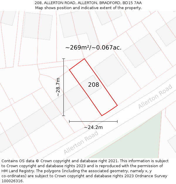 208, ALLERTON ROAD, ALLERTON, BRADFORD, BD15 7AA: Plot and title map