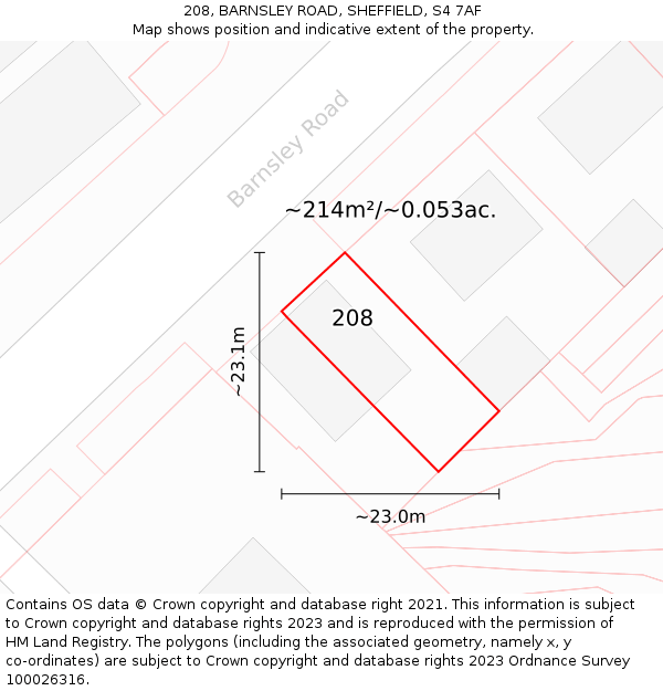 208, BARNSLEY ROAD, SHEFFIELD, S4 7AF: Plot and title map