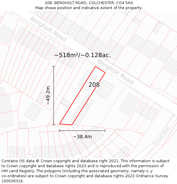 208, BERGHOLT ROAD, COLCHESTER, CO4 5AS: Plot and title map