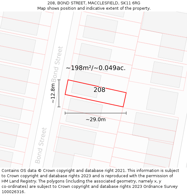 208, BOND STREET, MACCLESFIELD, SK11 6RG: Plot and title map