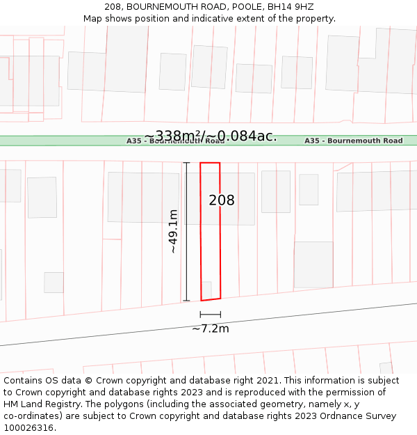 208, BOURNEMOUTH ROAD, POOLE, BH14 9HZ: Plot and title map