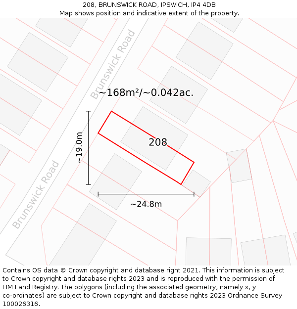 208, BRUNSWICK ROAD, IPSWICH, IP4 4DB: Plot and title map