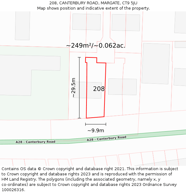 208, CANTERBURY ROAD, MARGATE, CT9 5JU: Plot and title map