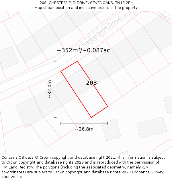 208, CHESTERFIELD DRIVE, SEVENOAKS, TN13 2EH: Plot and title map