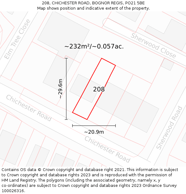 208, CHICHESTER ROAD, BOGNOR REGIS, PO21 5BE: Plot and title map