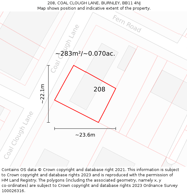 208, COAL CLOUGH LANE, BURNLEY, BB11 4NJ: Plot and title map