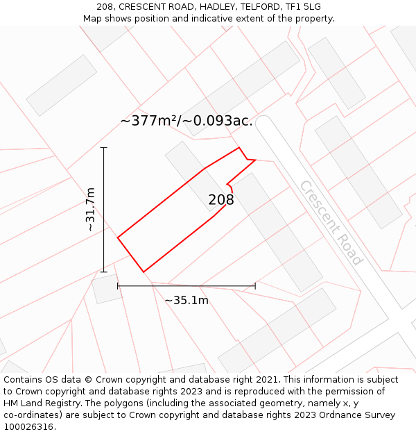 208, CRESCENT ROAD, HADLEY, TELFORD, TF1 5LG: Plot and title map