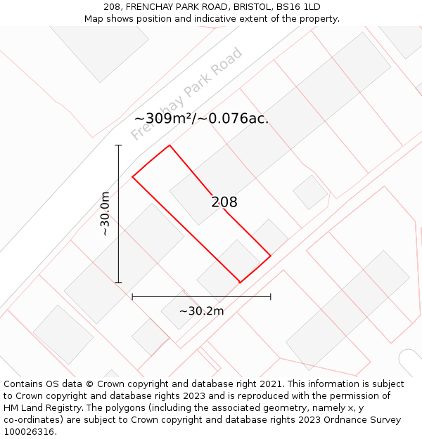 208, FRENCHAY PARK ROAD, BRISTOL, BS16 1LD: Plot and title map