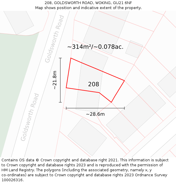 208, GOLDSWORTH ROAD, WOKING, GU21 6NF: Plot and title map