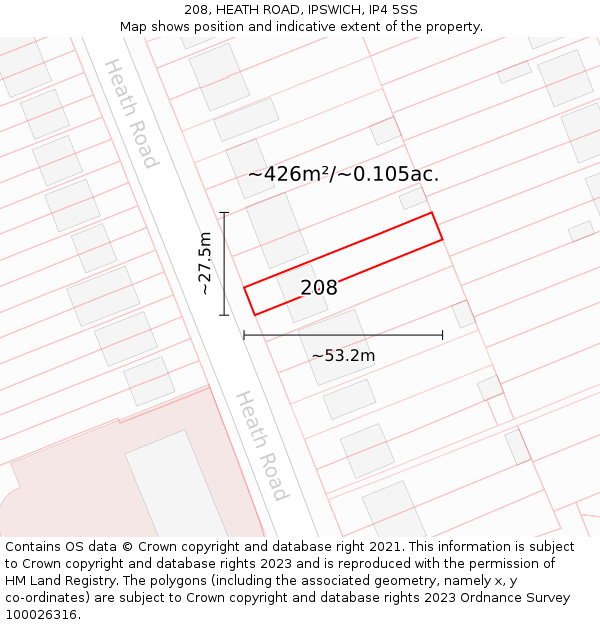 208, HEATH ROAD, IPSWICH, IP4 5SS: Plot and title map