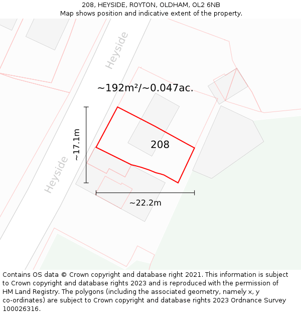 208, HEYSIDE, ROYTON, OLDHAM, OL2 6NB: Plot and title map