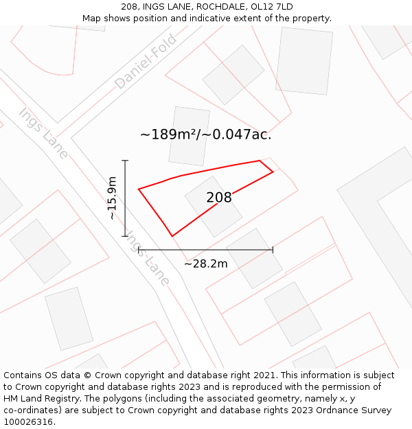 208, INGS LANE, ROCHDALE, OL12 7LD: Plot and title map