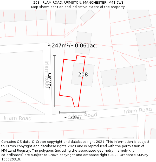 208, IRLAM ROAD, URMSTON, MANCHESTER, M41 6WE: Plot and title map