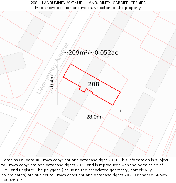 208, LLANRUMNEY AVENUE, LLANRUMNEY, CARDIFF, CF3 4ER: Plot and title map