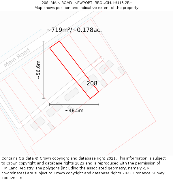 208, MAIN ROAD, NEWPORT, BROUGH, HU15 2RH: Plot and title map