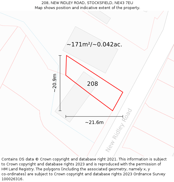 208, NEW RIDLEY ROAD, STOCKSFIELD, NE43 7EU: Plot and title map