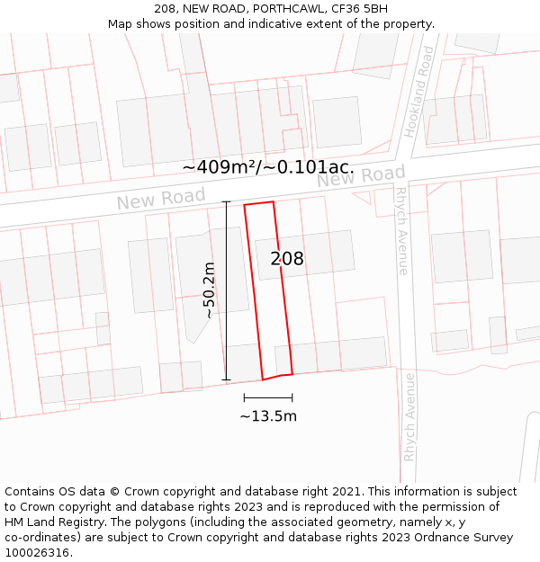 208, NEW ROAD, PORTHCAWL, CF36 5BH: Plot and title map