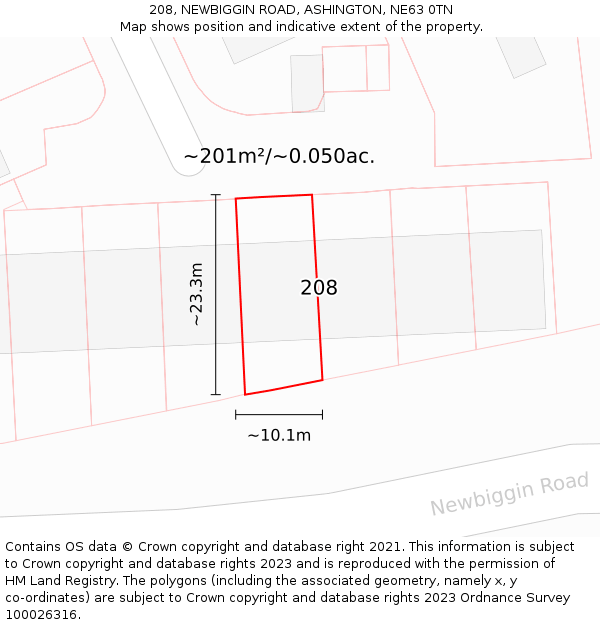 208, NEWBIGGIN ROAD, ASHINGTON, NE63 0TN: Plot and title map