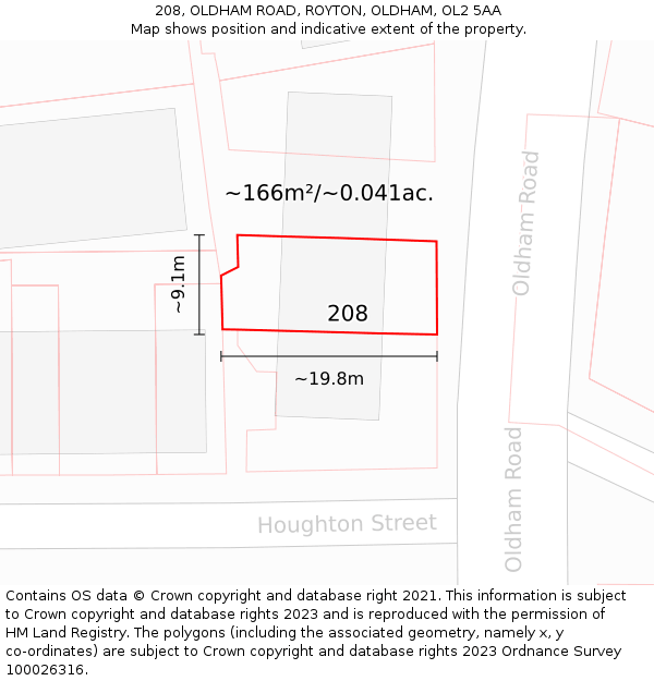 208, OLDHAM ROAD, ROYTON, OLDHAM, OL2 5AA: Plot and title map