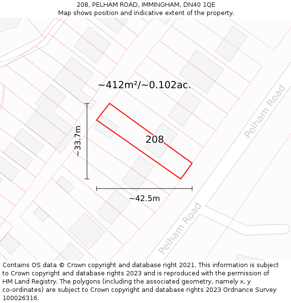 208, PELHAM ROAD, IMMINGHAM, DN40 1QE: Plot and title map