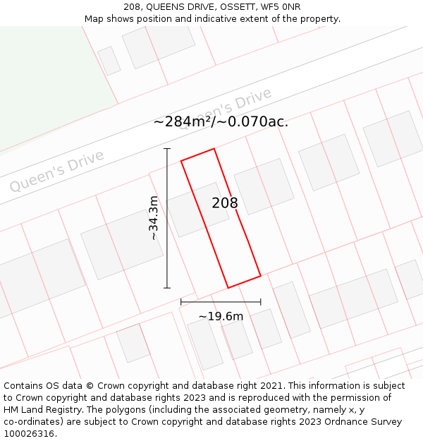 208, QUEENS DRIVE, OSSETT, WF5 0NR: Plot and title map