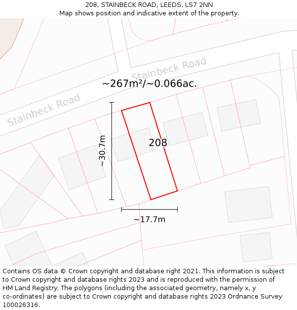 208, STAINBECK ROAD, LEEDS, LS7 2NN: Plot and title map