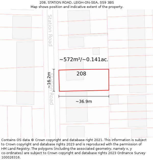 208, STATION ROAD, LEIGH-ON-SEA, SS9 3BS: Plot and title map