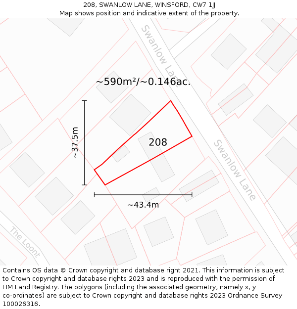 208, SWANLOW LANE, WINSFORD, CW7 1JJ: Plot and title map