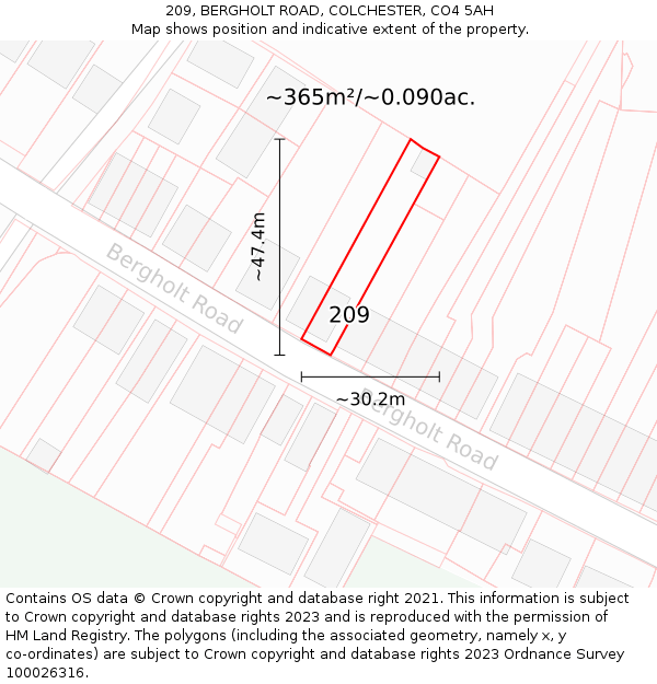 209, BERGHOLT ROAD, COLCHESTER, CO4 5AH: Plot and title map