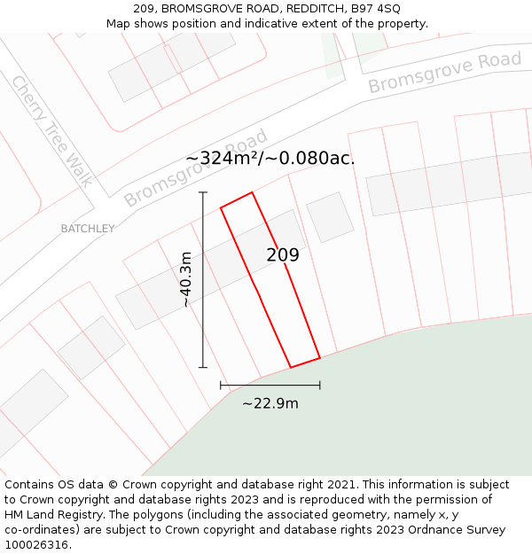 209, BROMSGROVE ROAD, REDDITCH, B97 4SQ: Plot and title map