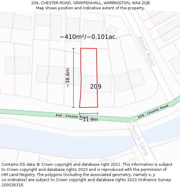 209, CHESTER ROAD, GRAPPENHALL, WARRINGTON, WA4 2QB: Plot and title map