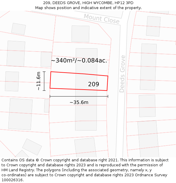 209, DEEDS GROVE, HIGH WYCOMBE, HP12 3PD: Plot and title map