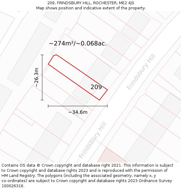 209, FRINDSBURY HILL, ROCHESTER, ME2 4JS: Plot and title map