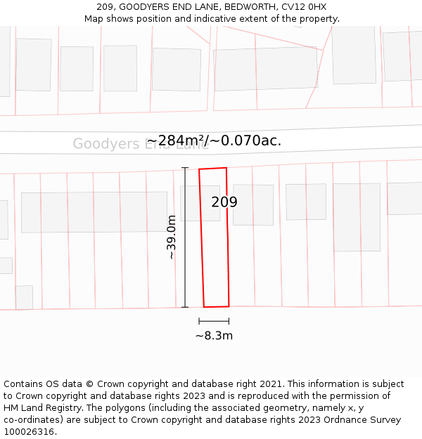 209, GOODYERS END LANE, BEDWORTH, CV12 0HX: Plot and title map