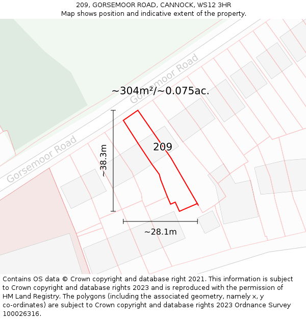 209, GORSEMOOR ROAD, CANNOCK, WS12 3HR: Plot and title map