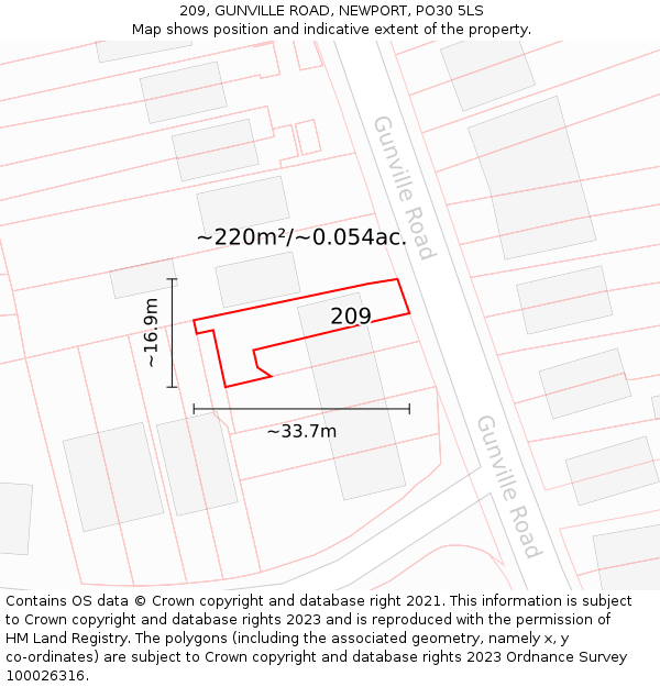 209, GUNVILLE ROAD, NEWPORT, PO30 5LS: Plot and title map