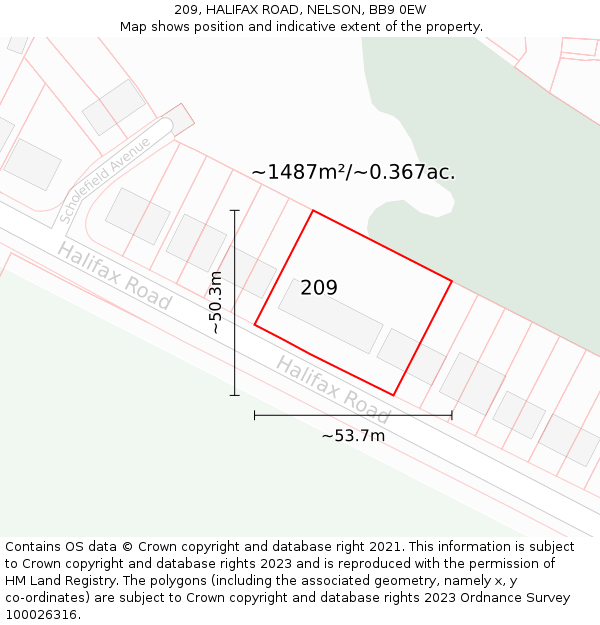 209, HALIFAX ROAD, NELSON, BB9 0EW: Plot and title map