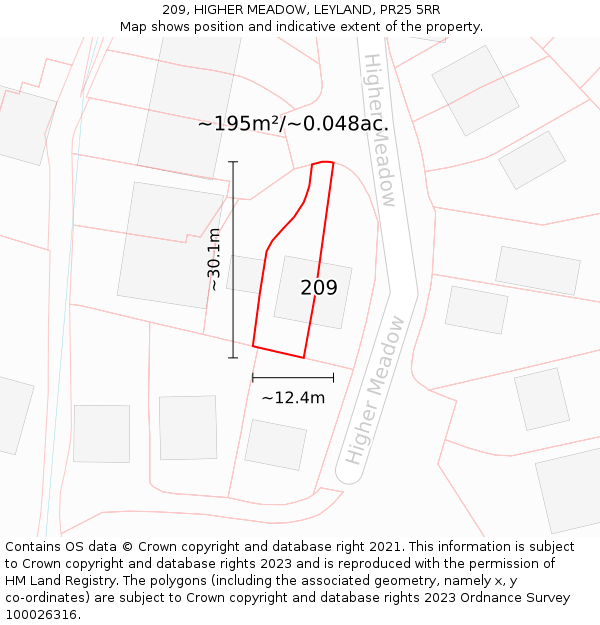 209, HIGHER MEADOW, LEYLAND, PR25 5RR: Plot and title map