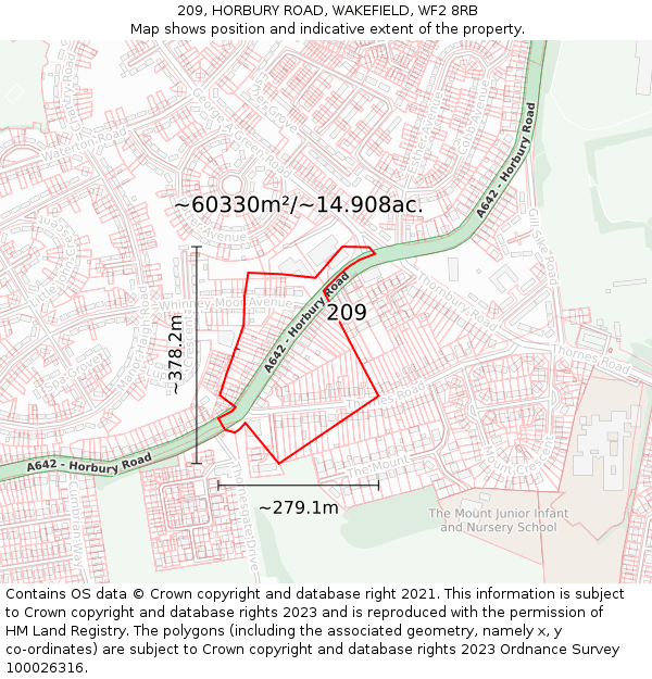 209, HORBURY ROAD, WAKEFIELD, WF2 8RB: Plot and title map