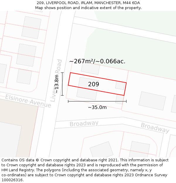 209, LIVERPOOL ROAD, IRLAM, MANCHESTER, M44 6DA: Plot and title map