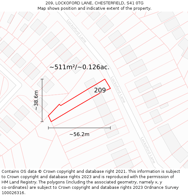 209, LOCKOFORD LANE, CHESTERFIELD, S41 0TG: Plot and title map