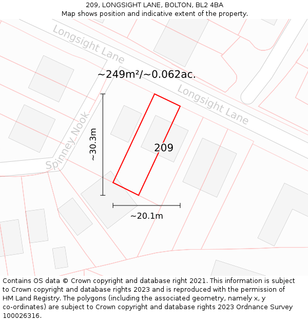 209, LONGSIGHT LANE, BOLTON, BL2 4BA: Plot and title map