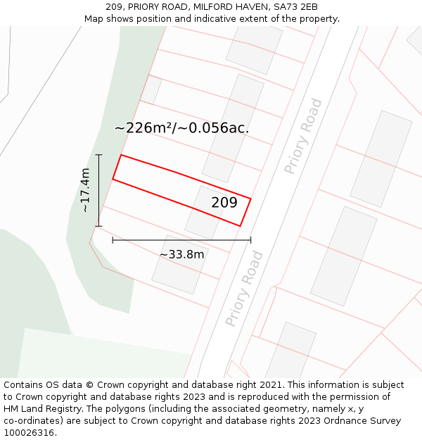 209, PRIORY ROAD, MILFORD HAVEN, SA73 2EB: Plot and title map