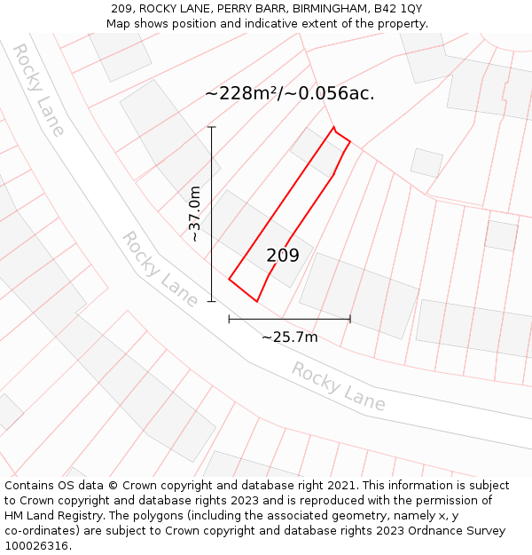 209, ROCKY LANE, PERRY BARR, BIRMINGHAM, B42 1QY: Plot and title map