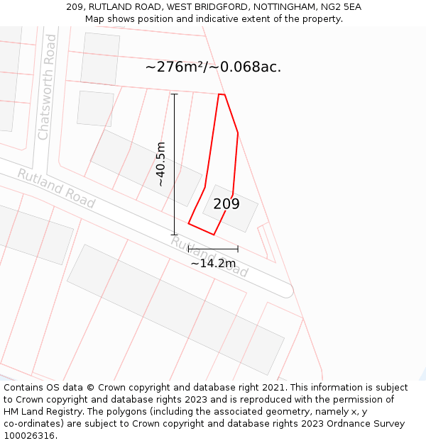 209, RUTLAND ROAD, WEST BRIDGFORD, NOTTINGHAM, NG2 5EA: Plot and title map