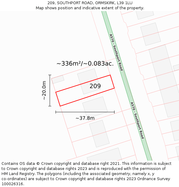 209, SOUTHPORT ROAD, ORMSKIRK, L39 1LU: Plot and title map