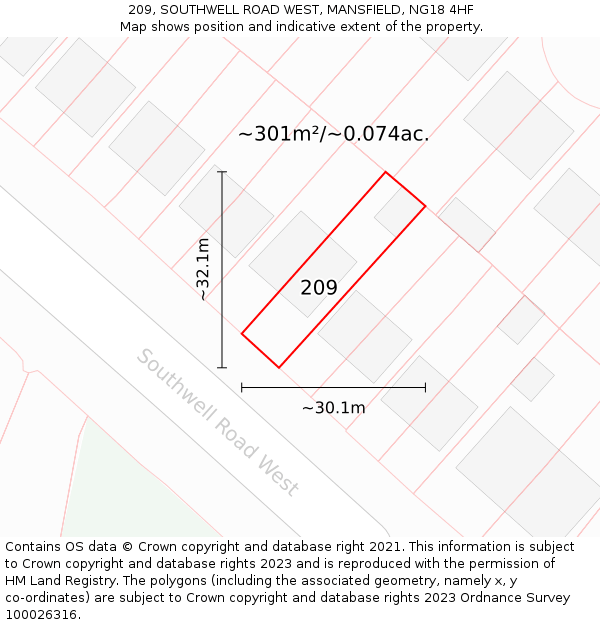 209, SOUTHWELL ROAD WEST, MANSFIELD, NG18 4HF: Plot and title map